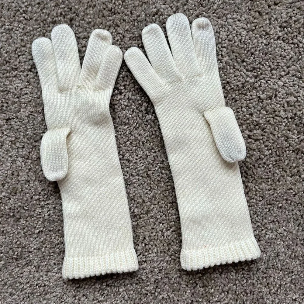 VTG Ivory Cable Knit Long Gloves 60s Romantic Minimalist Winter